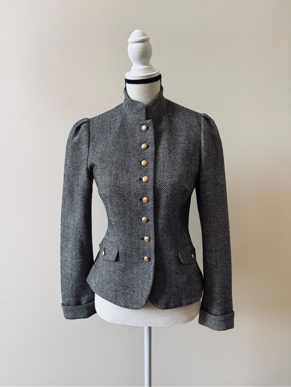Chaps Gray Herringbone Military-Style Blazer